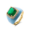 HECHENG,Multicolor Enamel Dripping Oil Zircon Open Ring For Women Adjustable Gold Plated Chunky Finger Rings Gift - Image 8