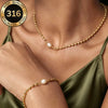 316L Stainless Steel Vintage Fake Round Pearl Beads Chain Necklace Bracelet Single Pearl Pendant Jewelry Set for Party - Image 1