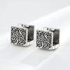 Vintage Ethnic Thai Silver Square Hoop Huggie Earrings for Women Men Chic Pattern Square Earring Hip Hop Rock Rap Cool Jewelry - Image 2