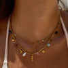 Vacation Style Gold Color Plated Stainless Steel Color Stone Pendant Necklace Stackable Double layer - Image 1