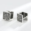 Vintage Ethnic Thai Silver Square Hoop Huggie Earrings for Women Men Chic Pattern Square Earring Hip Hop Rock Rap Cool Jewelry - Image 1
