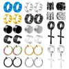 1/16 Pairs Magnetic Stud Earrings Men Stainless Steel Non-Piercing Cross Dangle Hoop Earrings Unisex CZ Magnet Clip on Earring - Image 7