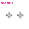 Silver Color Clover Stud Earrings Bright Zircon Earrings For Women Girl Jewelry - Image 2