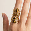 Stackable Vintage Tiger Eye Stone Open Cuff Rings Hammered Gold Plated Stainless Steel Adjustable Boho Korean Jewelry for Women - Image 4