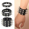 Punk Bracelet for Men Women Goth Black Leather Wristband with Metal Spike Studded Spike Rivets Cuff Bangle Adjustable - Image 1