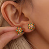 Hand-Set Zirconia Snowflake Earrings Stainless Steel Plated Gold Commute Ear Jewelry - Image 1