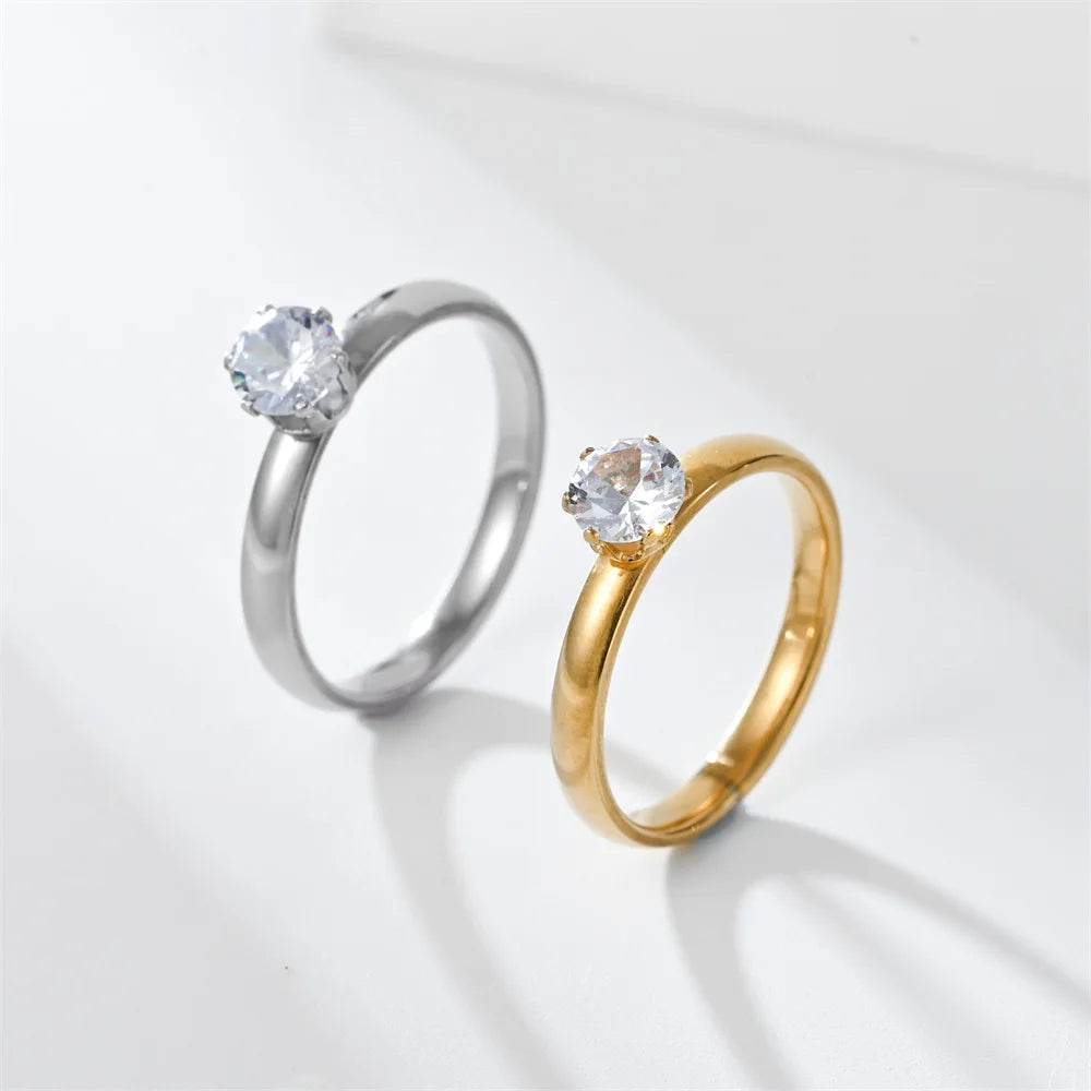 Classic Stainless Steel Ring Zirconia Ring For Men Women Wedding Engagement Unisex Jewelry - Image 1