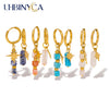 Asymmetric Stone and Eight Pointed Star Combination Pendant Earrings for Women, Stainless Steel Hoop Jewelry - Image 1