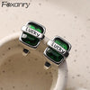 Prevent Allergy Green Zircons Earrings for Women Couple Vintage Punk Lucky English Letter Party Jewelry Gift - Image 1