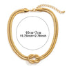 Double Layered Knot Snake Chain Choker Necklace Gold Silver Minimalist Herringbone Daily Office Jewelry Adjustable - Image 3