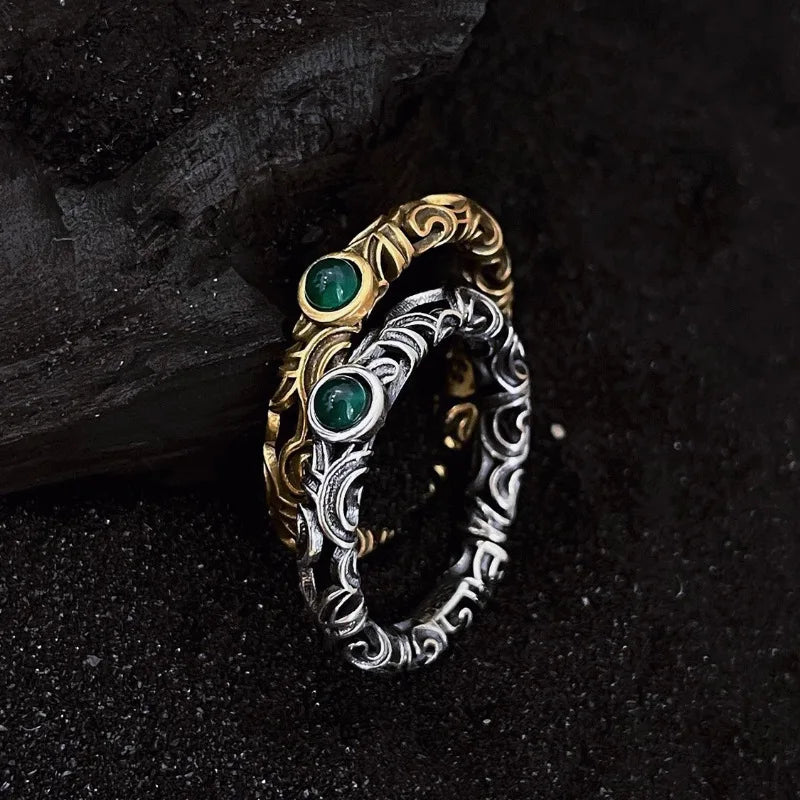 Silver Open Finger Ring Flower Leaf Design Green Golden Vintage Stackable For Women Girl Jewelry Gift - Image 1