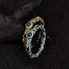 Silver Open Finger Ring Flower Leaf Design Green Golden Vintage Stackable For Women Girl Jewelry Gift - Image 1