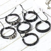 6pcs/Set Black Punk Skull Star Shaped Alloy Pu Leather Bracelet - Image 4