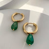 Vintage Transparent Green Stones Teardrop Dangle Earrings for Women Simple Stainless Steel Gold Plated Hoops Huggies - Image 4