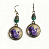 Vintage Green Bead Purple And White Flower Glass Dangle Bronze Earrings For Women Jewelry Accessories - Image 1