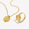 Retro Style Square Shape Star Moon Ring Necklace Gold Plated Stainless Steel Party Women Jewelry Set - Image 2