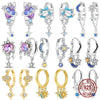 Silver Celestial Star Moon Hoop Earrings Purple Blue CZ Heart Starburst Dangle Huggie Earrings Jewelry for Women - Image 1