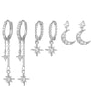 6PCS Cubic Zirconia Chain Star Moon Hoop Earring Set for Women Stainless Steel Pendant Cartilage Piercing Jewelry - Image 7