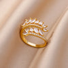 White Zircon Flower Leaf Shape Stainless Steel Rings For Women Adjustable Aesthetic Wedding Ring Light Female Jewelry Bff - Image 6