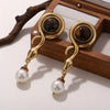 Vintage Metal Snake Pearl Drop Earrings for Women Malachite Tiger Eye Stone Jewelry Party Elegent Ear Charm - Image 4