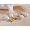 Pearl Drop Earrings with Geometric Metal Tops - Image 1