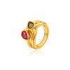 Chunky Striped Ring with Square Crystal in Gold-Tone - Image 12