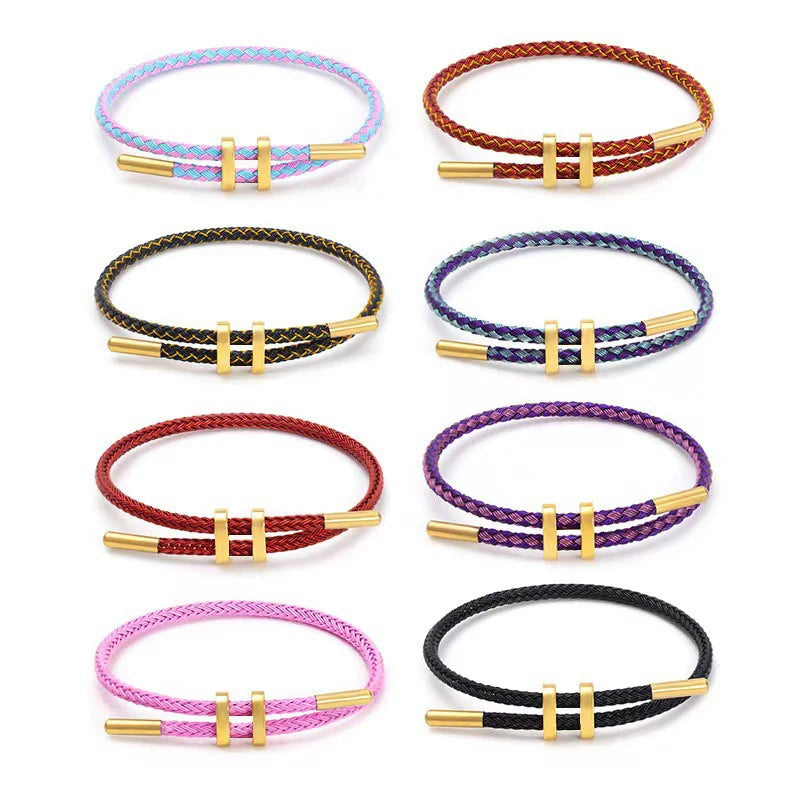Multicolor Cord Bracelet with Adjustable Wire and Charm Detail - Image 1