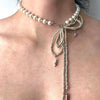 Punk Imitation Pearl Bow Bowknot Necklace for Women Men Hiphop Metal Bead Long Tassel Necklace Wedding Party Jewelry Gift - Image 1