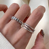 Retro Simplicity Silver Adjustable Double-layer Crossed Irregularly Line Ring for Women Girl Jewelry Accessory Gift - Image 1
