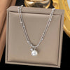 Stainless Steel Double-Layer Necklace with Imitation Pearl Pendant Detail - Image 4