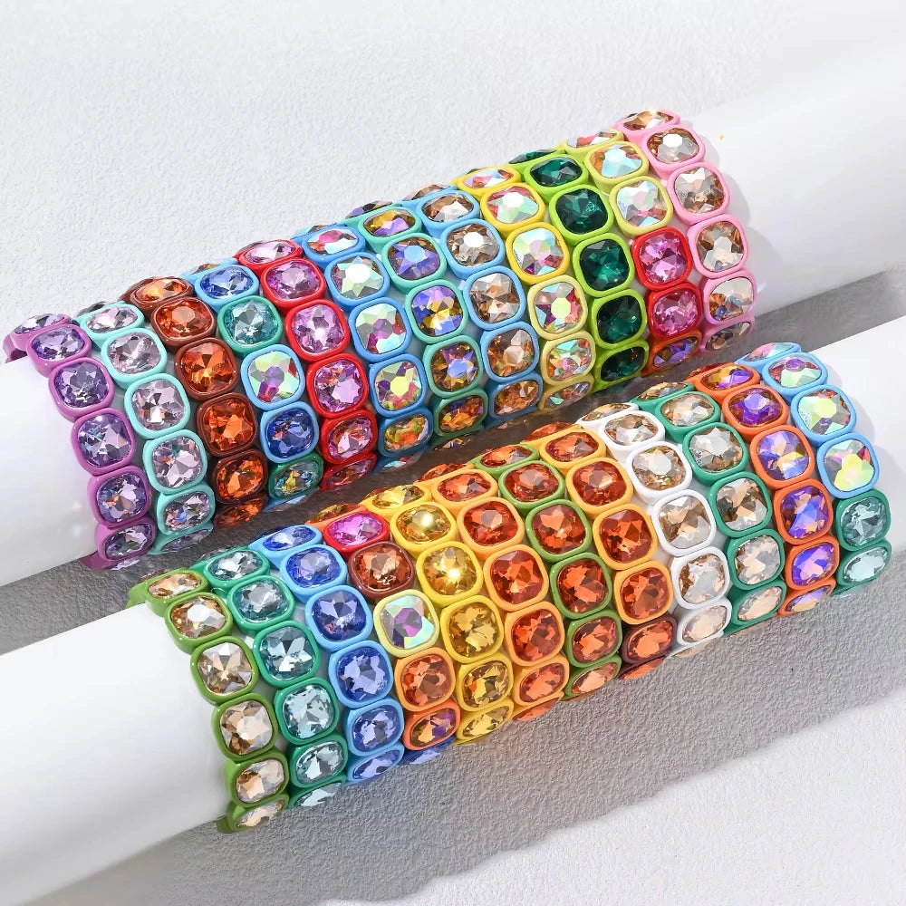 Colorful Crystal Bead Bracelet with Elastic Fit - Image 1