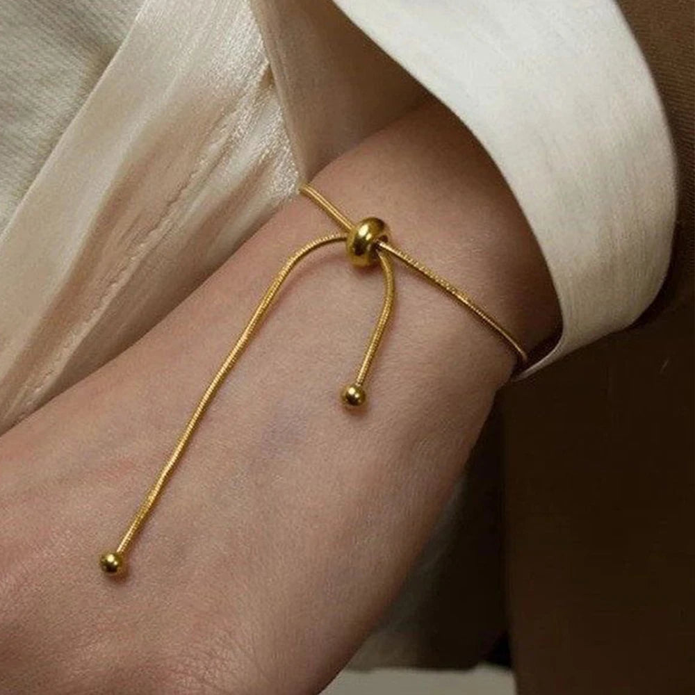 Korean Adjustable Stainless Steel Bracelet for Women Girl Men Design Gold Color Snake Chain Jewelry - Image 1