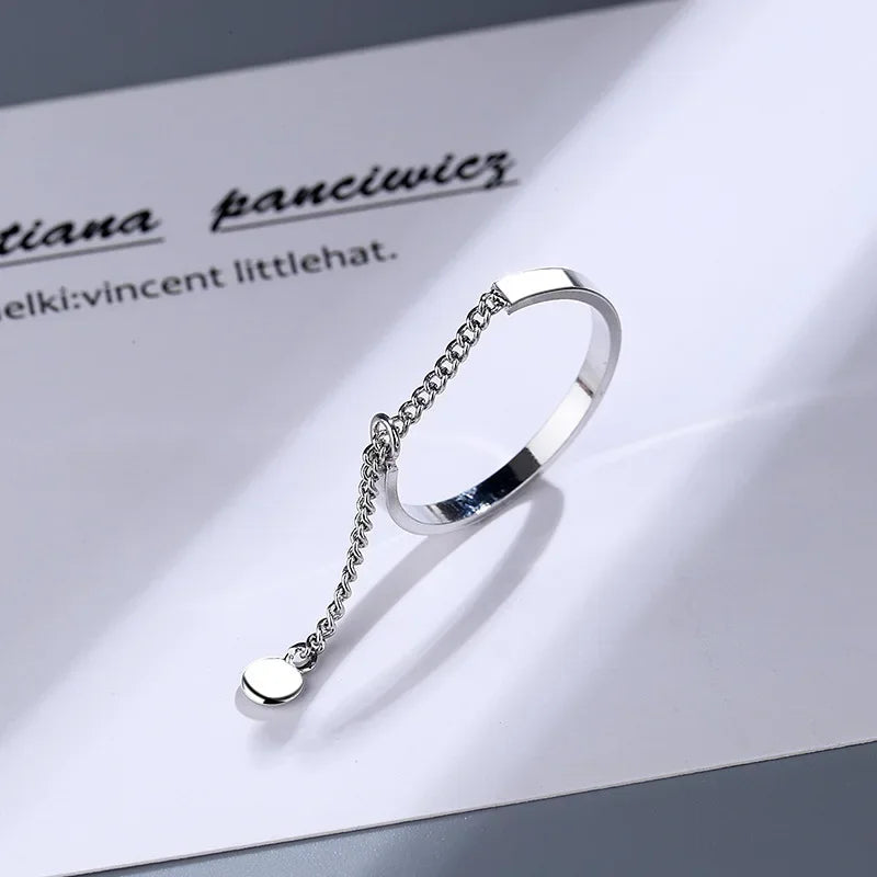 A Girl 1Pcs Chain Tassels Ring Adjustable Simple Korean Women Party Ring Finger Korean Silver Color Jewelry - Image 1