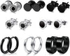 8 Pairs Earrings for Men Steel Mens Black Earrings Multipack Stud Huggie Small Hoop Earrings Set - Image 1