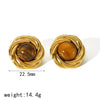 Products Statement Nature Stone Tiger-eye Earrings Gold Plated Stainless Steel Pearl Stud Earrings for Women - Image 13