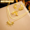 Meyrroyu 316L Stainless Steel Golden Geometric Sun Flower Bilayer Necklace Earrings Ring Women Jewelry Set - Image 1