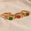 Thin Ring Band Texture Engraved Small Square Cubic Zirconia Stone Ring Black White Green Red Gemstone Ring - Image 12