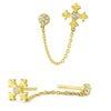 Gold Silver Color Plated Double Hole Link Chain Circle Hoop Earrings Zircon Star Lightning Eye Pendant Huggie Piercing Earring - Image 8