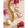 Baroque Simulated Pearls Golden Cuban Chain Necklace Earrings Vintage Stainless Steel Elegance Jewelry Gift - Image 2