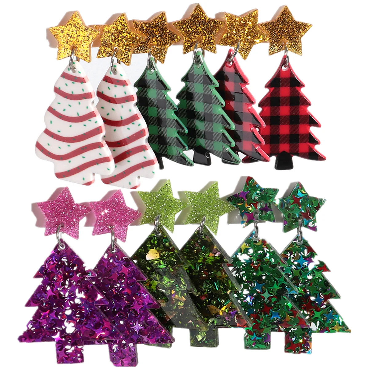 Cute Glitter Acrylic Christmas Trees Drop Earrings for Women Colorful Christmas Ball Earring Party Jewelry Gifts - Image 1