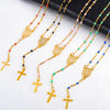 Stainless Steel Cross Pendant Beaded Chain Necklace with Color Options - Image 1