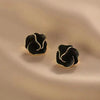 Black Flower Stud Earrings for Women Folded Unique Design Enamel Multi-layers Floral Small Earrings Jewelry Accessories - Image 1