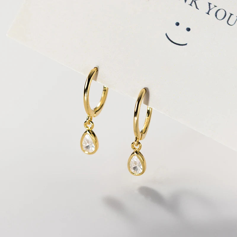 Water Drop Cubic Zirconia Hoop Earrings in Gold Tone or Silver Tone - Image 1