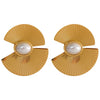 Charm Fan Imitation Pearl Flowers Stainless Steel Hyperbolic Big Stud Earrings Personality Jewelry Women - Image 9