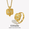 Retro Style Square Shape Star Moon Ring Necklace Gold Plated Stainless Steel Party Women Jewelry Set - Image 1