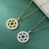 Star of David Stainless Steel Vintage Necklace Clear Zircon Round Pendant Necklaces Jewelry Wedding Gift for Women Men - Image 3