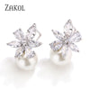 Korea Imitation Pearl Flower Stud Earrings Shinny Marquise Zircon Wedding Earring for Women Party Jewelry - Image 2
