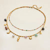 Vacation Style Gold Color Plated Stainless Steel Color Stone Pendant Necklace Stackable Double layer - Image 6