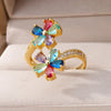 Colored Zircon Double Flower Rings For Women Gold Plated Stainless Steel Flower Opening Ring Wedding Aesthetic Jewelry Gift - Image 3