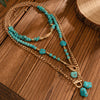 KunJoe 3Pcs Vintage Blue Stone Beads Choker Necklaces for Women Bohemia Geometry Pendant Necklace Neck Jewelry - Image 5